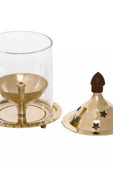 Brass Akhand Diya with Glass