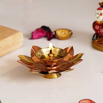 Large 6 Inch Floral Shape Metal Diya 1