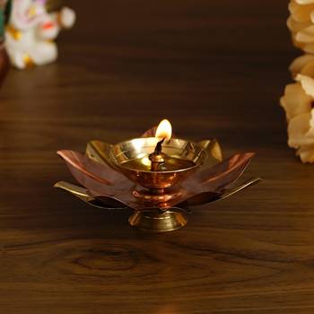 Large 6 Inch Floral Shape Metal Diya 2