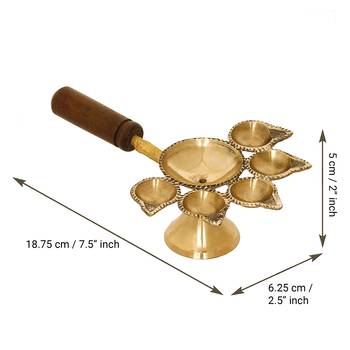 Brass Panchdeep Diya for 5 Cotton Wicks with Wooden Holder 4
