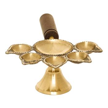 Brass Panchdeep Diya for 5 Cotton Wicks with Wooden Holder 6