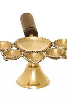 Brass Panchdeep Diya for 5 Cotton Wicks with Wooden Holder