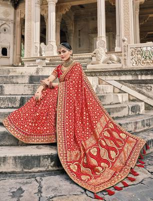 Red embroidered silk blend saree with blouse 2