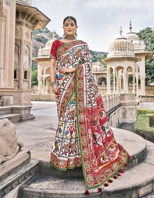 White embroidered patola saree with blouse 1