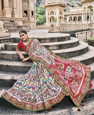 White embroidered patola saree with blouse 2