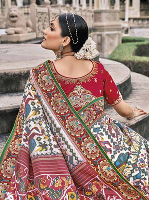 White embroidered patola saree with blouse 3