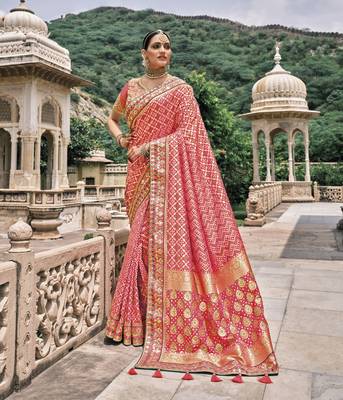 Pink embroidered silk blend saree with blouse 1