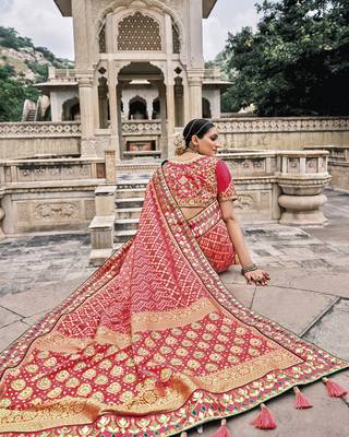 Pink embroidered silk blend saree with blouse 2