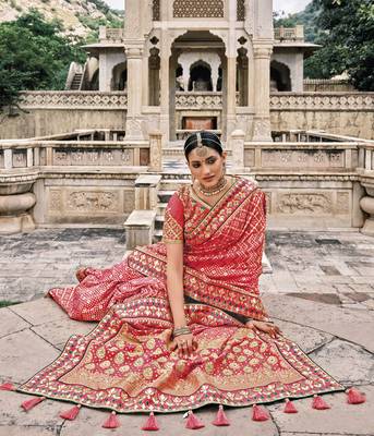 Pink embroidered silk blend saree with blouse 3