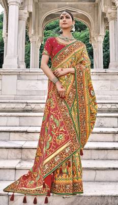 Yellow embroidered patola saree with blouse 2