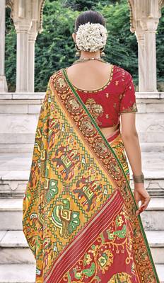Yellow embroidered patola saree with blouse 3