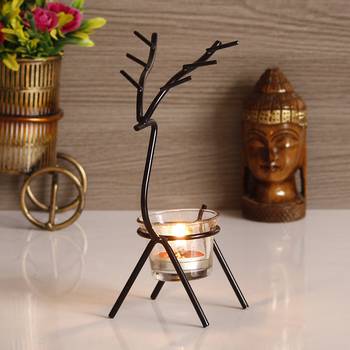 Deer Shape Decorative Handcrafted Metal Black Tea Light Holder 1