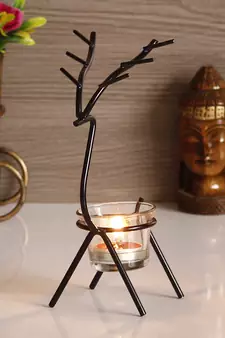 Deer Shape Decorative Handcrafted Metal Black Tea Light Holder