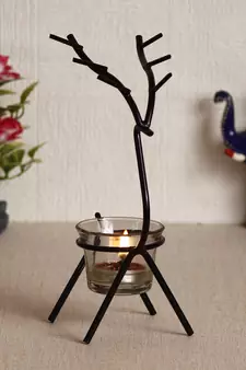 Deer Shape Decorative Handcrafted Metal Black Tea Light Holder