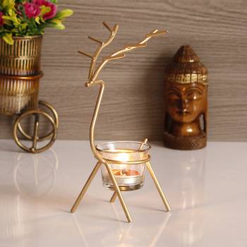 Deer Shape Decorative Handcrafted Metal Golden Tea Light Holder 1