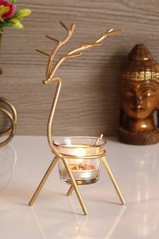 Deer Shape Decorative Handcrafted Metal Golden Tea Light Holder