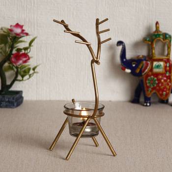 Deer Shape Decorative Handcrafted Metal Golden Tea Light Holder 2