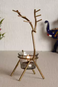 Deer Shape Decorative Handcrafted Metal Golden Tea Light Holder