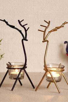 Set of  Deer Shape Decorative Handcrafted Metal Tea Light Holder