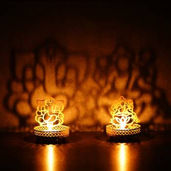 Set of  Ganesha and Laxmi Shadow Tea Light Holder 3