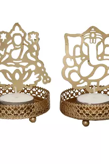 Set of  Ganesha and Laxmi Shadow Tea Light Holder