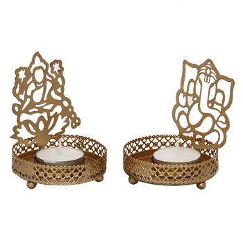 Set of  Ganesha and Laxmi Shadow Tea Light Holder 6