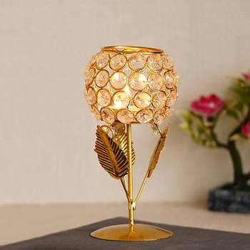 Glass with Leaf shape Crystal Tea Light Holder 1