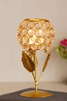 Glass with Leaf shape Crystal Tea Light Holder