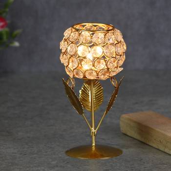 Glass with Leaf shape Crystal Tea Light Holder 2