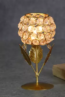 Glass with Leaf shape Crystal Tea Light Holder