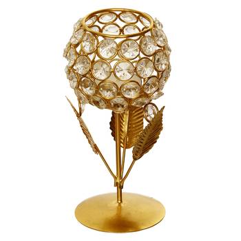 Glass with Leaf shape Crystal Tea Light Holder 3