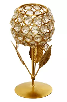 Glass with Leaf shape Crystal Tea Light Holder