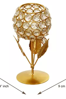Glass with Leaf shape Crystal Tea Light Holder