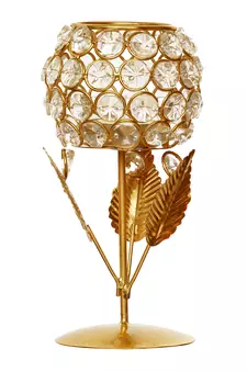 Glass with Leaf shape Crystal Tea Light Holder