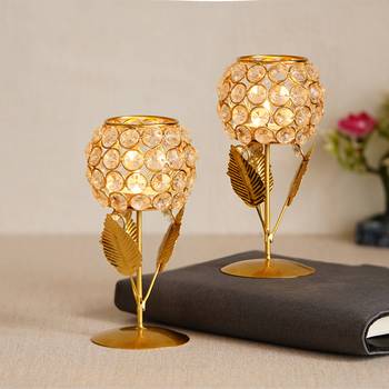 Set of  Glass with Leaf shape Crystal Tea Light Holder 1