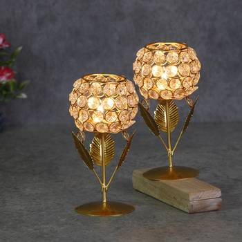 Set of  Glass with Leaf shape Crystal Tea Light Holder 2
