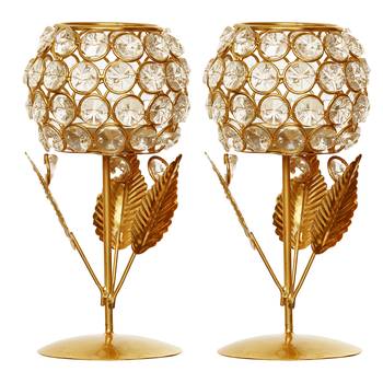 Set of  Glass with Leaf shape Crystal Tea Light Holder 3