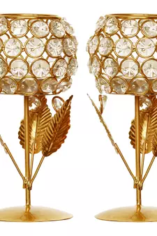 Set of  Glass with Leaf shape Crystal Tea Light Holder