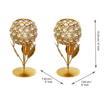 Set of  Glass with Leaf shape Crystal Tea Light Holder 4