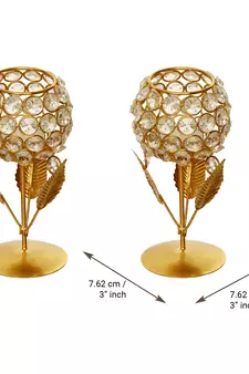 Set of  Glass with Leaf shape Crystal Tea Light Holder