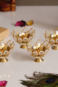 Set of 4 Lotus Shape Crystal Tea Light Holder