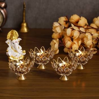 Set of 4 Lotus Shape Crystal Tea Light Holder 2