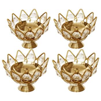 Set of 4 Lotus Shape Crystal Tea Light Holder 3