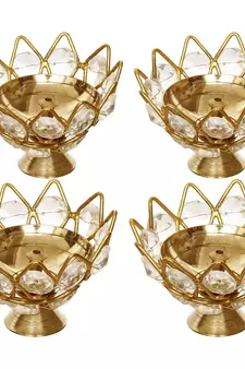 Set of 4 Lotus Shape Crystal Tea Light Holder