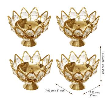 Set of 4 Lotus Shape Crystal Tea Light Holder 4