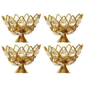 Set of 4 Lotus Shape Crystal Tea Light Holder 5