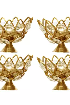 Set of 4 Lotus Shape Crystal Tea Light Holder