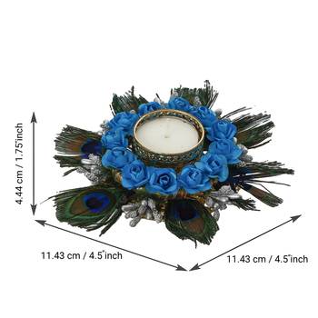 Mor Pankh with Blue Flowers Handcrafted Decorative Tea Light Holder 5
