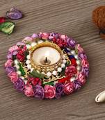 Pink and Purple Floral Handcrafted Round Tea Light Holder