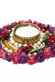 Pink and Purple Floral Handcrafted Round Tea Light Holder